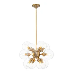 Modern Brass 12-Light Cluster Glass Globe Bubble Chandelier