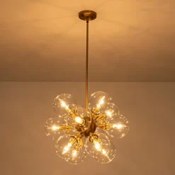 Modern Brass 12-Light Cluster Glass Globe Bubble Chandelier