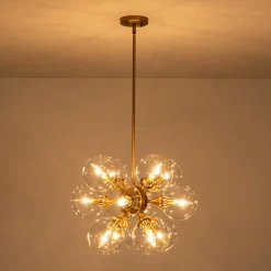 Modern Brass 12-Light Cluster Glass Globe Bubble Chandelier