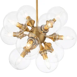 Modern Brass 12-Light Cluster Glass Globe Bubble Chandelier