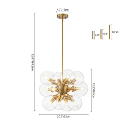 Modern Brass 12-Light Cluster Glass Globe Bubble Chandelier