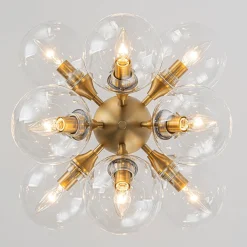 Modern Brass 12-Light Cluster Glass Globe Bubble Chandelier