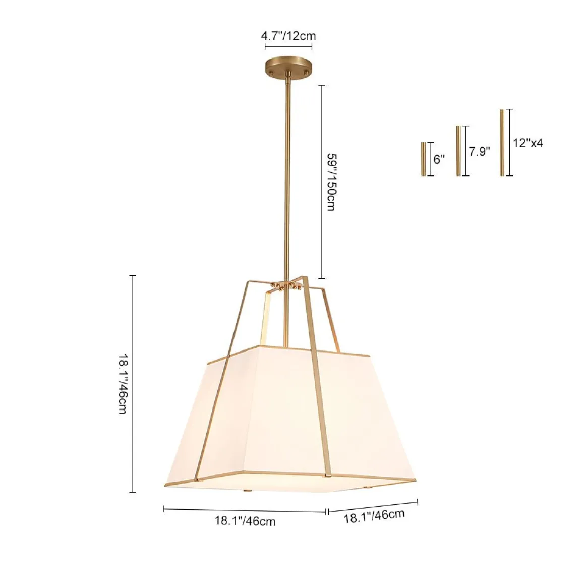 Modern Brass White Fabric Tapered Cage Pendant Light