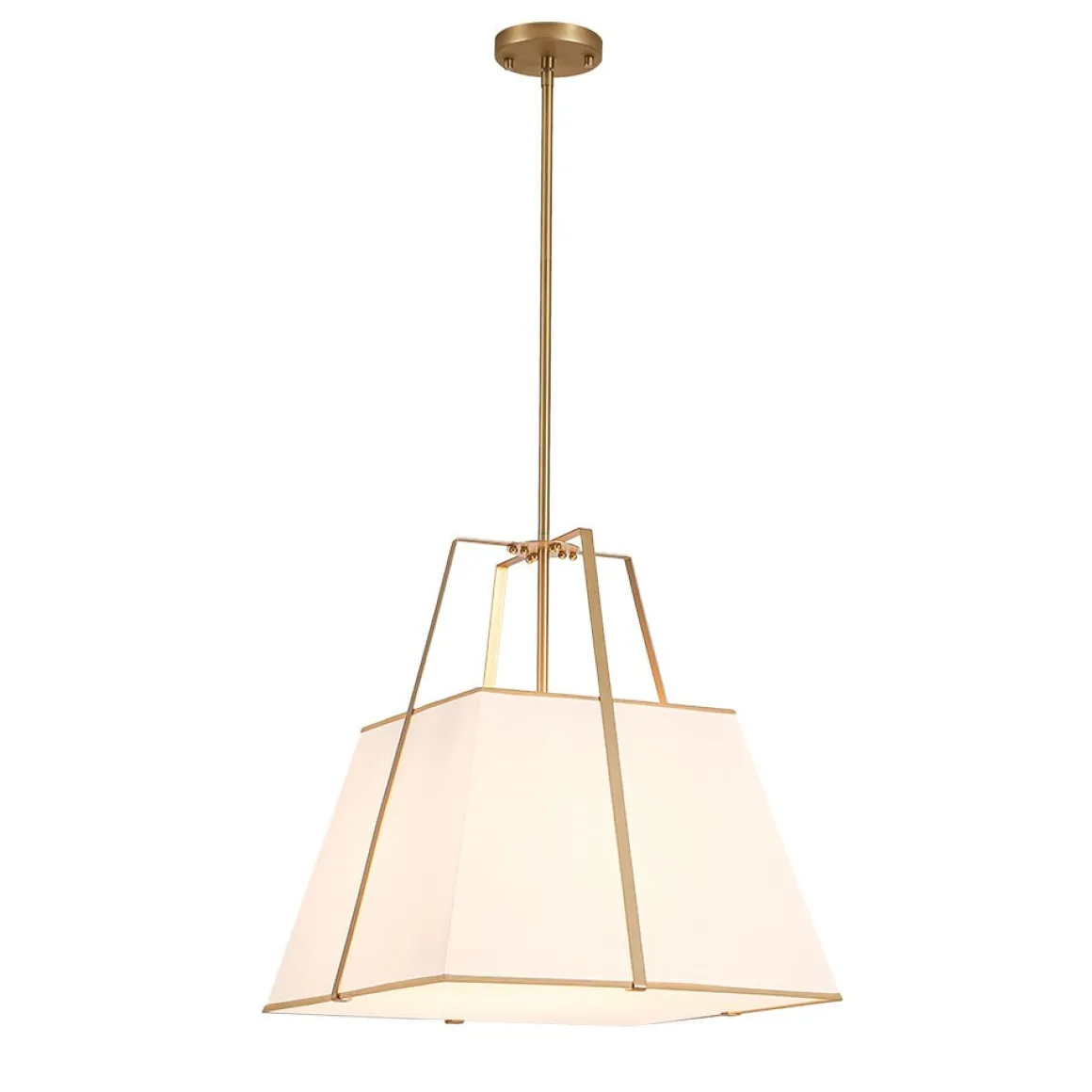 Modern Brass White Fabric Tapered Cage Pendant Light