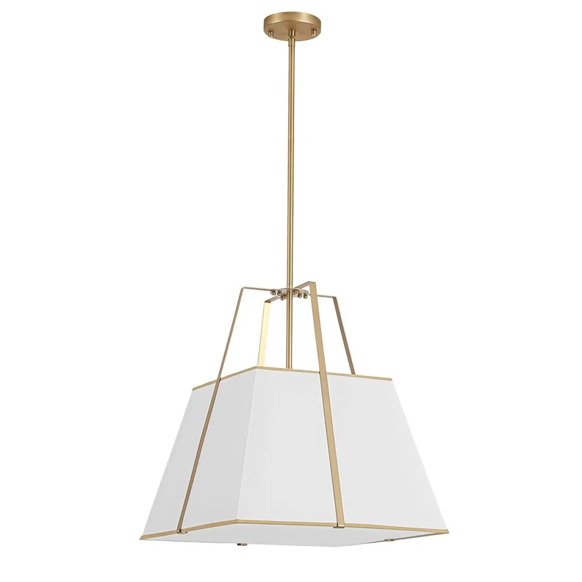 Modern Brass White Fabric Tapered Cage Pendant Light