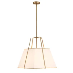 Modern Brass White Fabric Tapered Cage Pendant Light