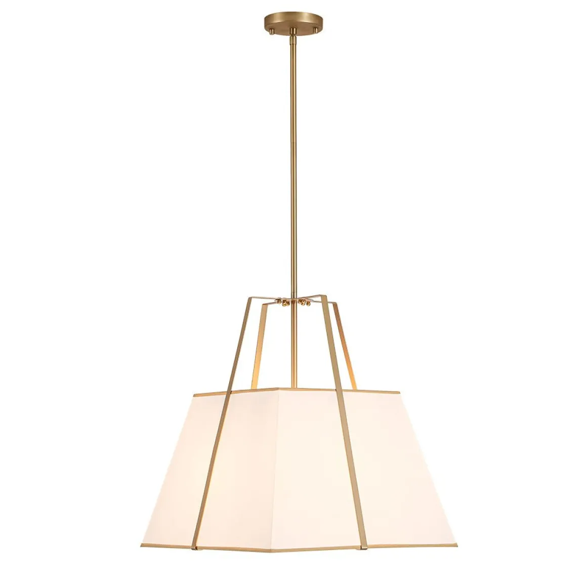 Modern Brass White Fabric Tapered Cage Pendant Light
