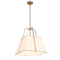 Modern Brass White Fabric Tapered Cage Pendant Light