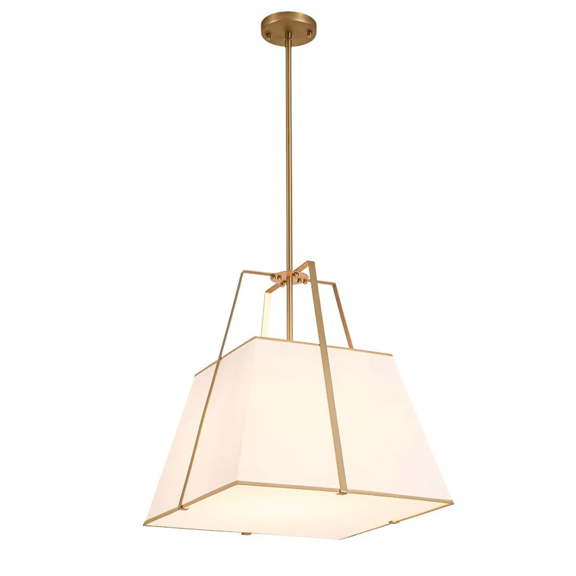 Modern Brass White Fabric Tapered Cage Pendant Light