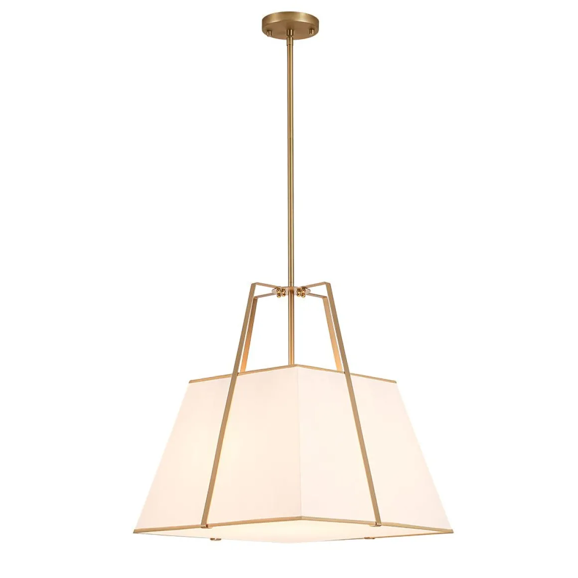 Modern Brass White Fabric Tapered Cage Pendant Light