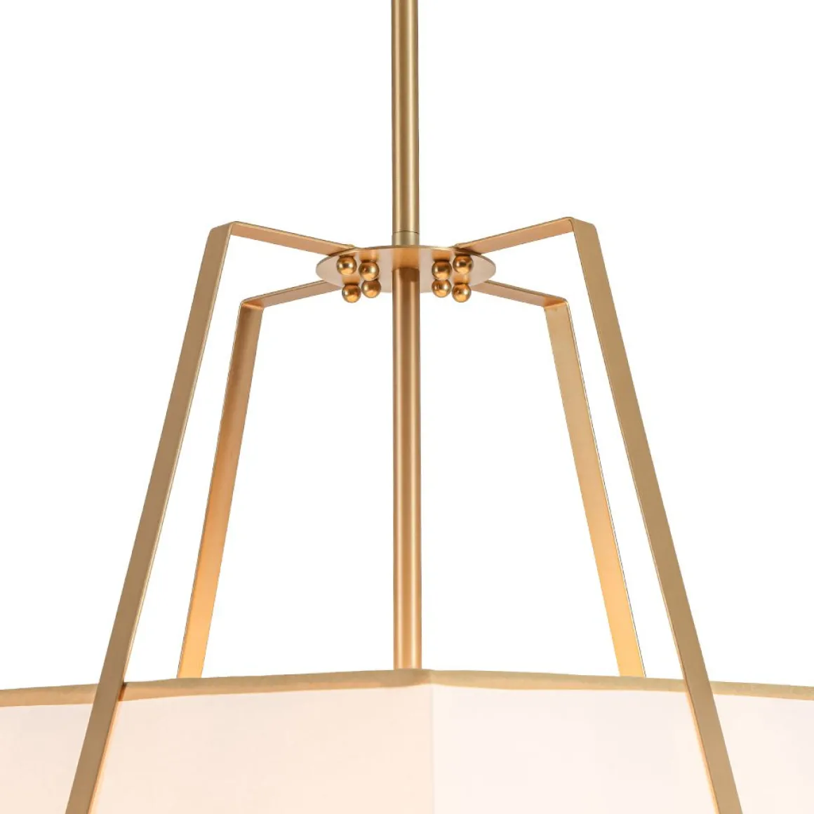 Modern Brass White Fabric Tapered Cage Pendant Light