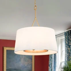 Modern Candle Style Fabric Wide Drum Cage Pendant Light