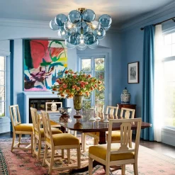 Modern Cluster Blue Glass Bubble Semi Flush Chandelier