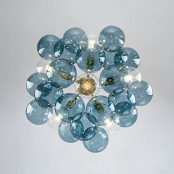 Modern Cluster Blue Glass Bubble Semi Flush Chandelier
