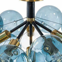 Modern Cluster Blue Glass Bubble Semi Flush Chandelier