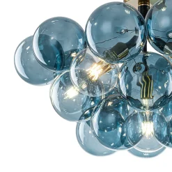 Modern Cluster Blue Glass Bubble Semi Flush Chandelier