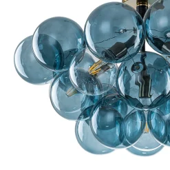 Modern Cluster Blue Glass Bubble Semi Flush Chandelier