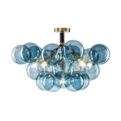 Modern Cluster Blue Glass Bubble Semi Flush Chandelier