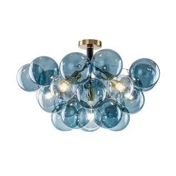 Modern Cluster Blue Glass Bubble Semi Flush Chandelier