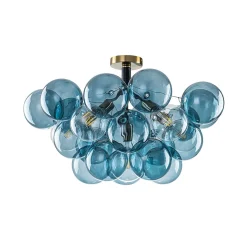 Modern Cluster Blue Glass Bubble Semi Flush Chandelier