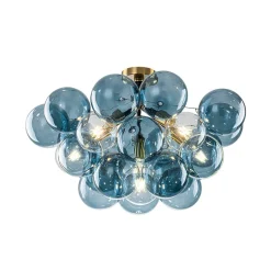 Modern Cluster Blue Glass Bubble Semi Flush Chandelier