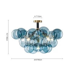 Modern Cluster Blue Glass Bubble Semi Flush Chandelier