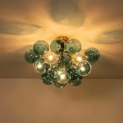 Modern Cluster Blue Glass Bubble Semi Flush Chandelier