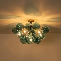 Modern Cluster Blue Glass Bubble Semi Flush Chandelier