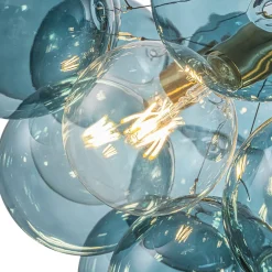 Modern Cluster Blue Glass Globe Bubble Chandelier