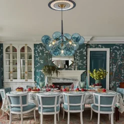 Modern Cluster Blue Glass Globe Bubble Chandelier