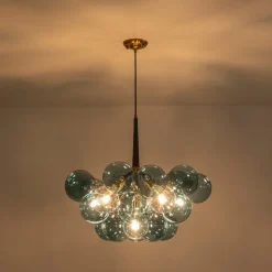 Modern Cluster Blue Glass Globe Bubble Chandelier
