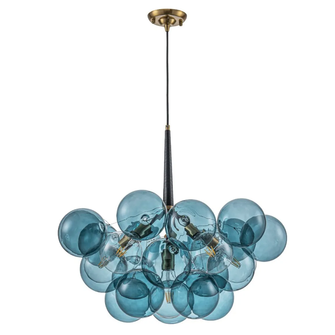 Modern Cluster Blue Glass Globe Bubble Chandelier