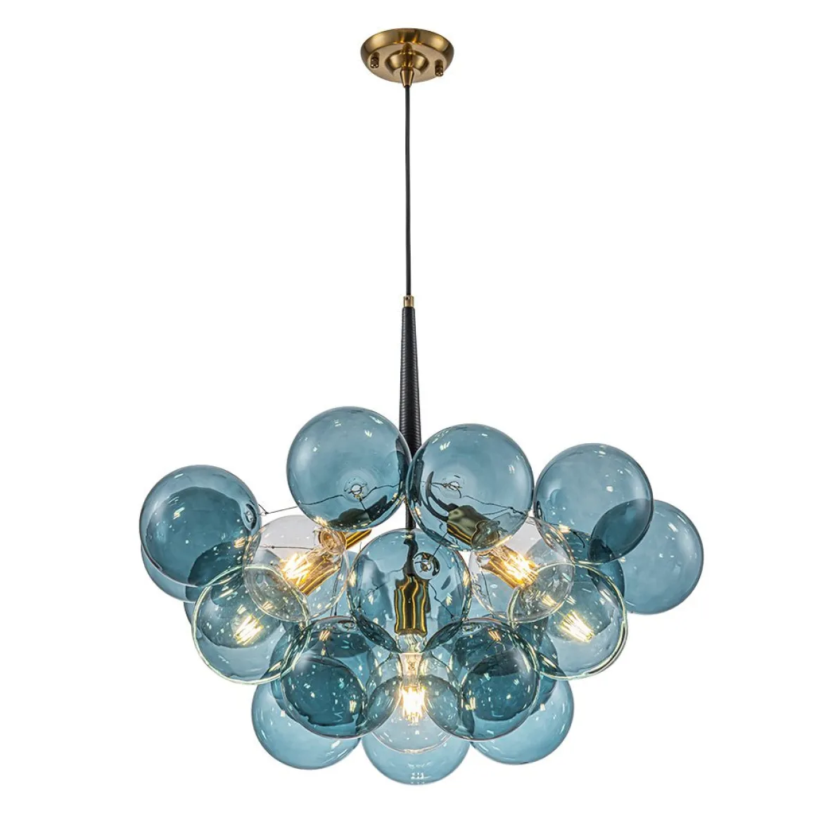 Modern Cluster Blue Glass Globe Bubble Chandelier