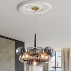 Modern Cluster Gradient Gray Glass Globe Bubble Chandelier