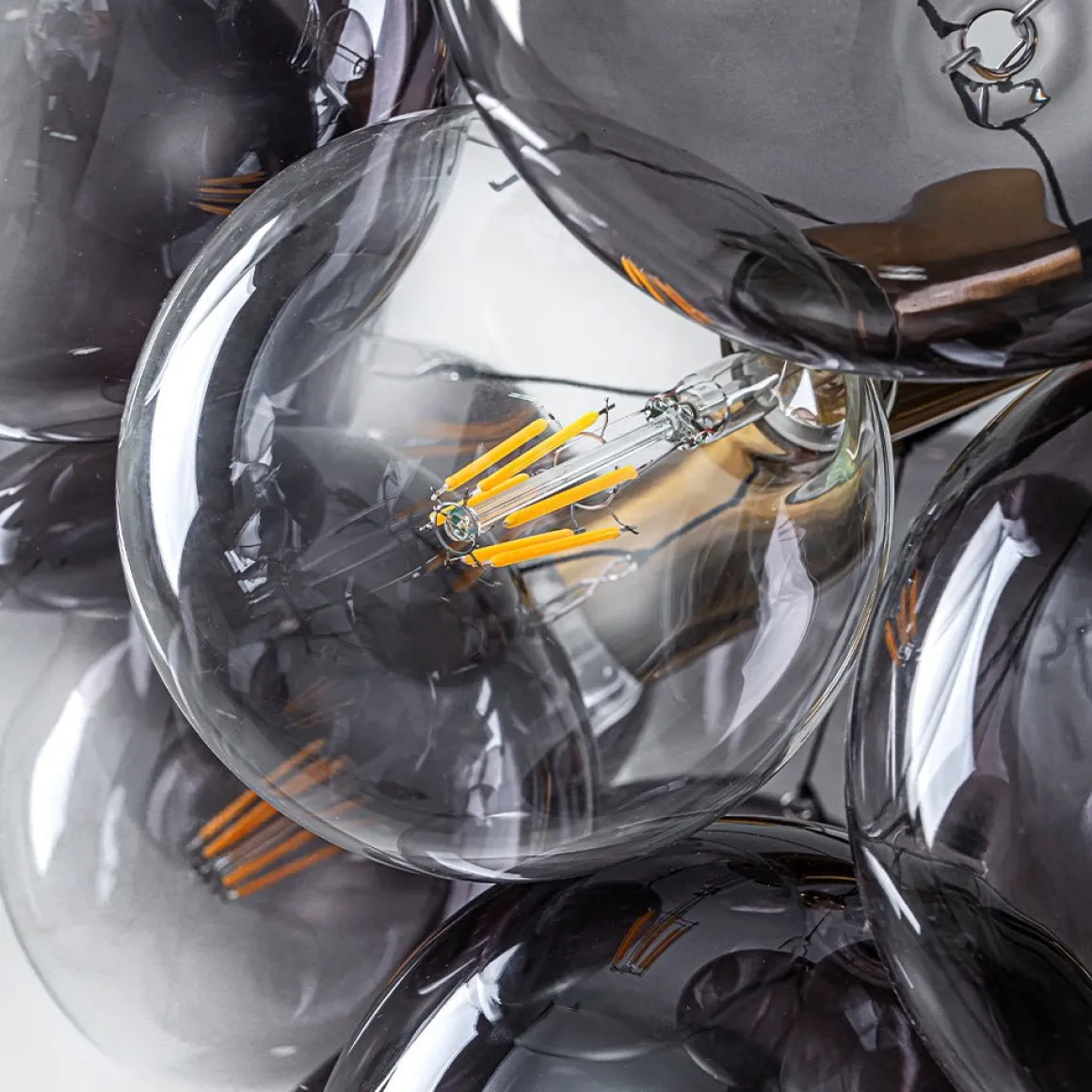 Modern Cluster Gradient Gray Glass Globe Bubble Chandelier