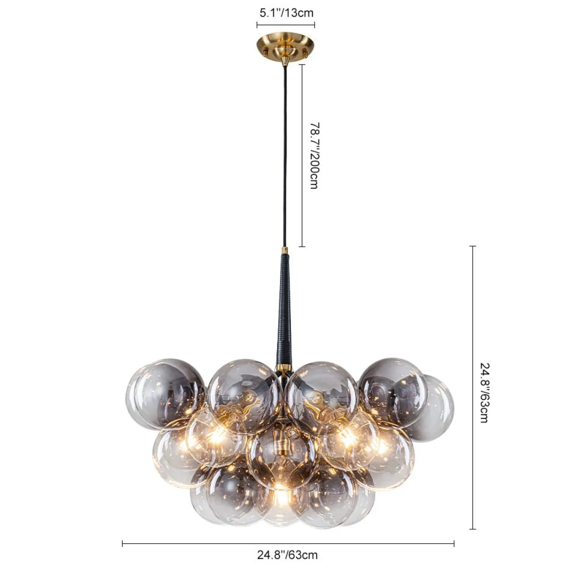 Modern Cluster Gradient Gray Glass Globe Bubble Chandelier