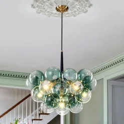 Modern Cluster Gradient Green Glass Globe Bubble Chandelier
