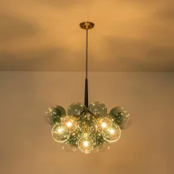 Modern Cluster Gradient Green Glass Globe Bubble Chandelier