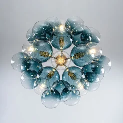 Modern Cluster Gradual Blue Glass Globe Bubble Chandelier