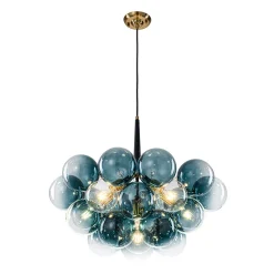 Modern Cluster Gradual Blue Glass Globe Bubble Chandelier