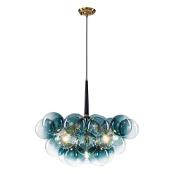 Modern Cluster Gradual Blue Glass Globe Bubble Chandelier