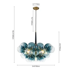 Modern Cluster Gradual Blue Glass Globe Bubble Chandelier