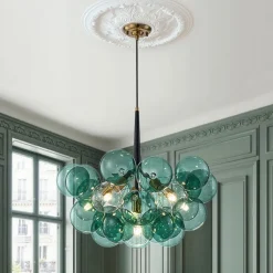 Modern Cluster Green Glass Globe Bubble Chandelier
