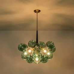 Modern Cluster Green Glass Globe Bubble Chandelier