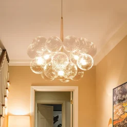 Modern Cluster Ribbed Glass Globe Bubble Chandelier