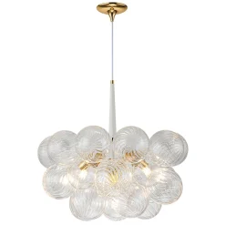 Modern Cluster Ribbed Glass Globe Bubble Chandelier
