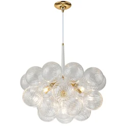 Modern Cluster Ribbed Glass Globe Bubble Chandelier