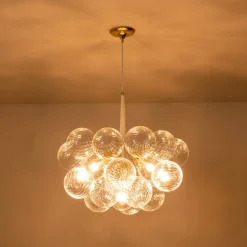 Modern Cluster Ribbed Glass Globe Bubble Chandelier