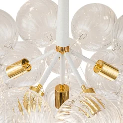 Modern Cluster Ribbed Glass Globe Bubble Chandelier