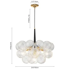 Modern Cluster Ribbed Glass Globe Bubble Chandelier